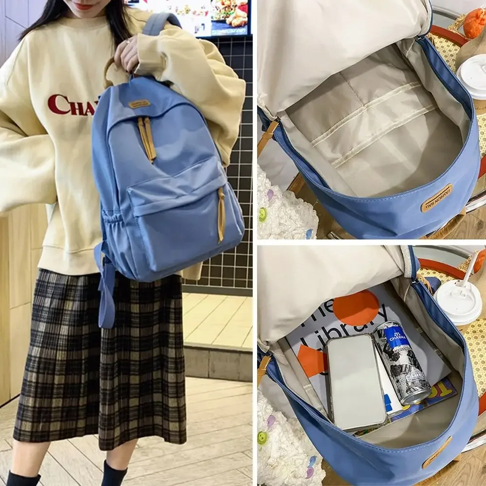 Sac à dos scolaire en nylon de grande capacité, couleur unie, pour étudiants