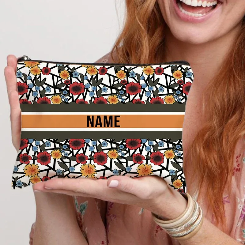 trousse de maquillage personnalisée pour femmes, cadeau pour enseignant(e) scolaire, trousse à crayons personnalisée, trousse à cosmétiques magnifique avec nom pour femme