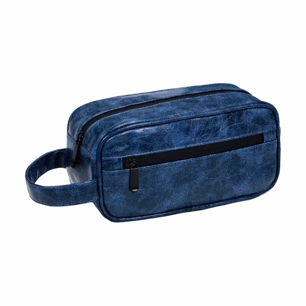 trousse de toilette imperméable pour homme en cuir pu, design portable, grande capacité, rangement simple, organisateur d'outils de rasage, voyage
