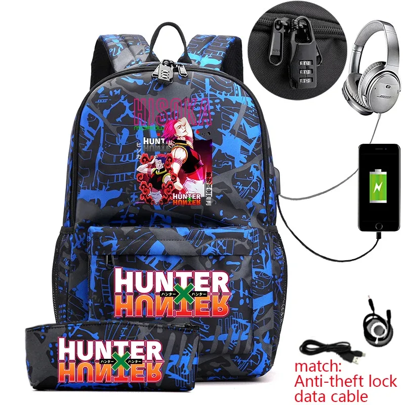sac à dos hunter x hunter anime pour étudiants, sac à dos antivol décontracté avec trousse à crayons pour garçons et filles, sac d'école