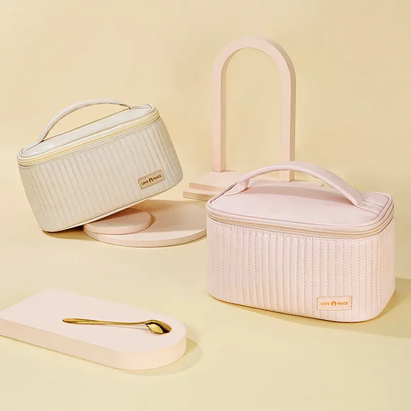 sacs de maquillage pour femmes, trousse de toilette de voyage, étuis mignons, sac portable, boîte organisatrice de maquillage de couleur unie, trousse à cosmétiques, neceser en cuir pu