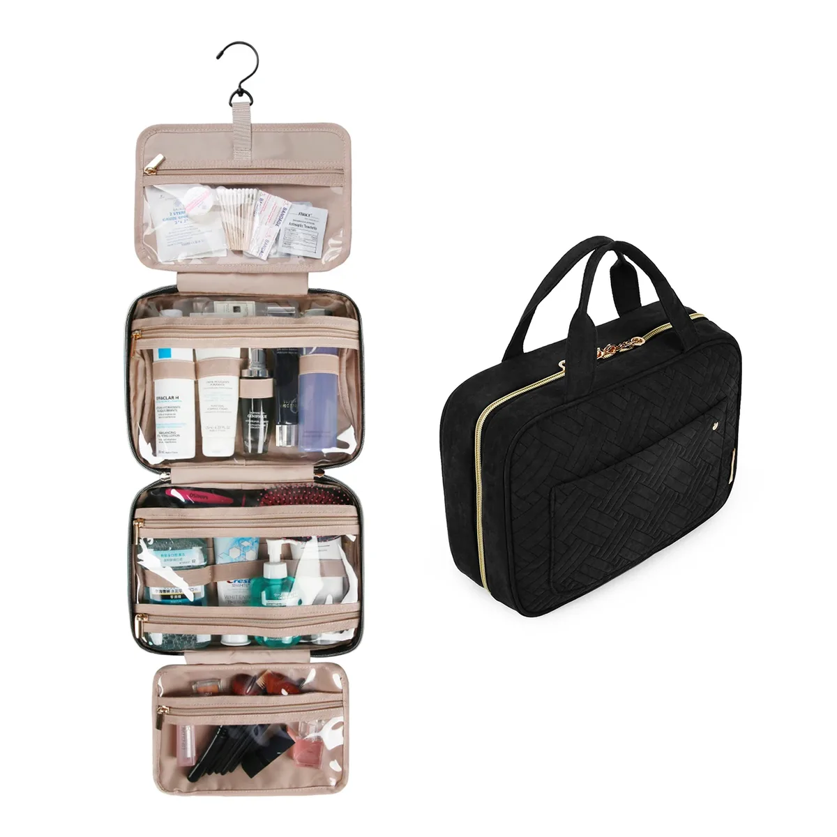 bagsmart trousse à cosmétiques de maquillage avec crochet de suspension trousse de toilette résistante à l'eau organisateur de voyage pour organisateur de produits de toilette pleine taille
