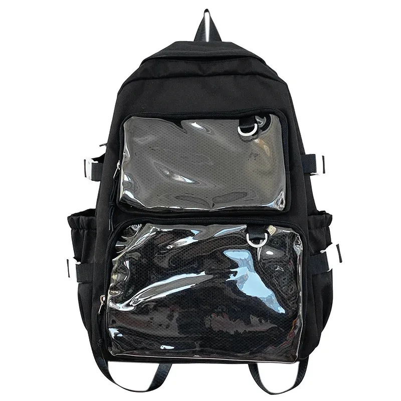 sac à dos ita en nylon transparent pour étudiants, sac à dos pour ordinateur portable de grande capacité, 2 poches transparentes pour affichage à épingles, sac à bandoulière pour femme, japon