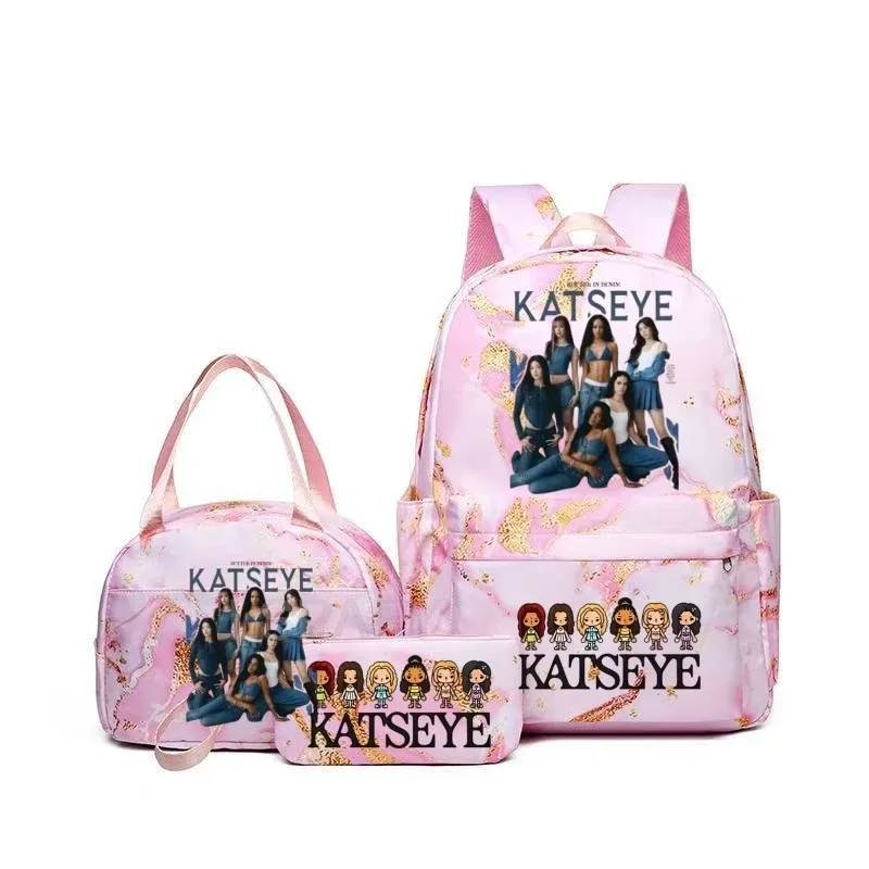 sacs à dos katseye à imprimé amusant avec sacs à lunch, multi-poches, camouflage, pour adolescents, sac à dos de voyage pour ordinateur portable, sac d'école pour femmes, mochila