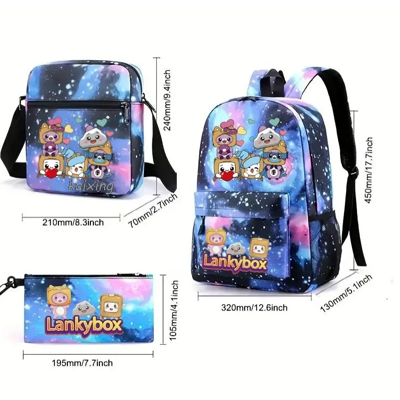 Sac à dos tendance Lankybox camouflage 3 pièces, grande capacité, pour adolescents, ordinateur portable, école, avec sac à bandoulière, anime, hommes, voyage, mochilas, cadeau