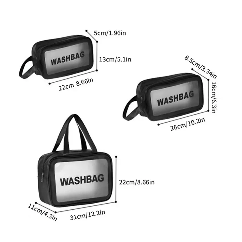 1pc sac de maquillage et de toilette transparent en pu en trois pièces, grande capacité, sac de rangement portable semi-transparent en pvc frosted