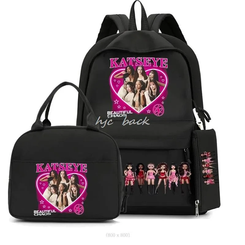 hot katseye drôle impression sacs à dos 3 pièces ensemble femmes ordinateur portable en nylon sacs d'école pour adolescentes garçons kawaii étudiants enfants