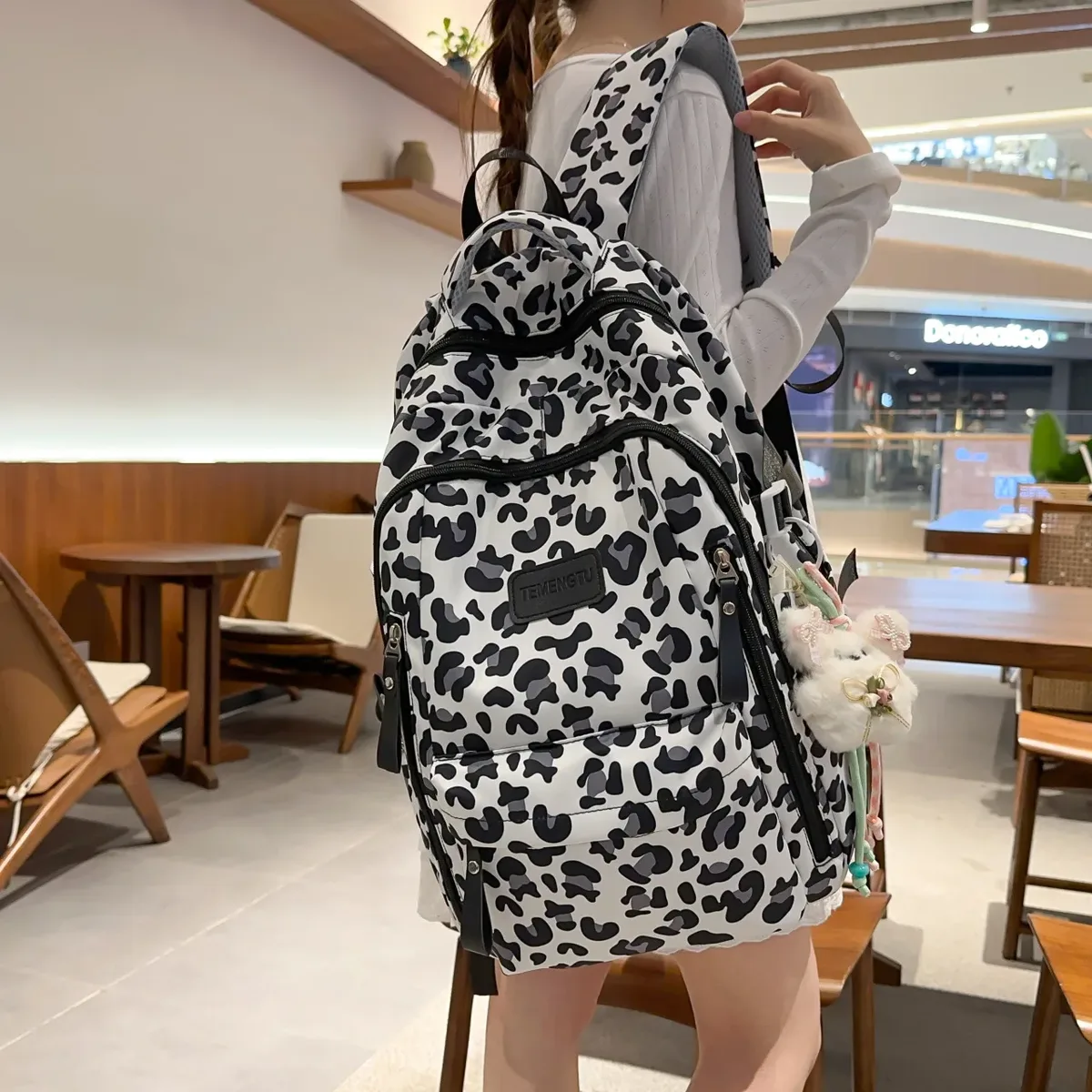 Nouveau sac à dos double épaule style Harajuku imprimé vache et léopard, léger, pour les élèves du collège et du lycée