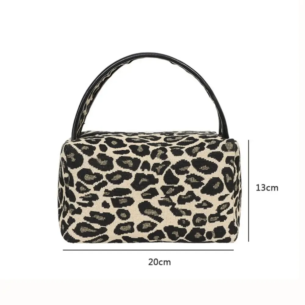 pochette de maquillage portable tendance motif léopard, grande capacité, avec fermeture éclair, pour femmes, organiseur de maquillage, trousse de toilette, sac à main en toile, sac oreiller