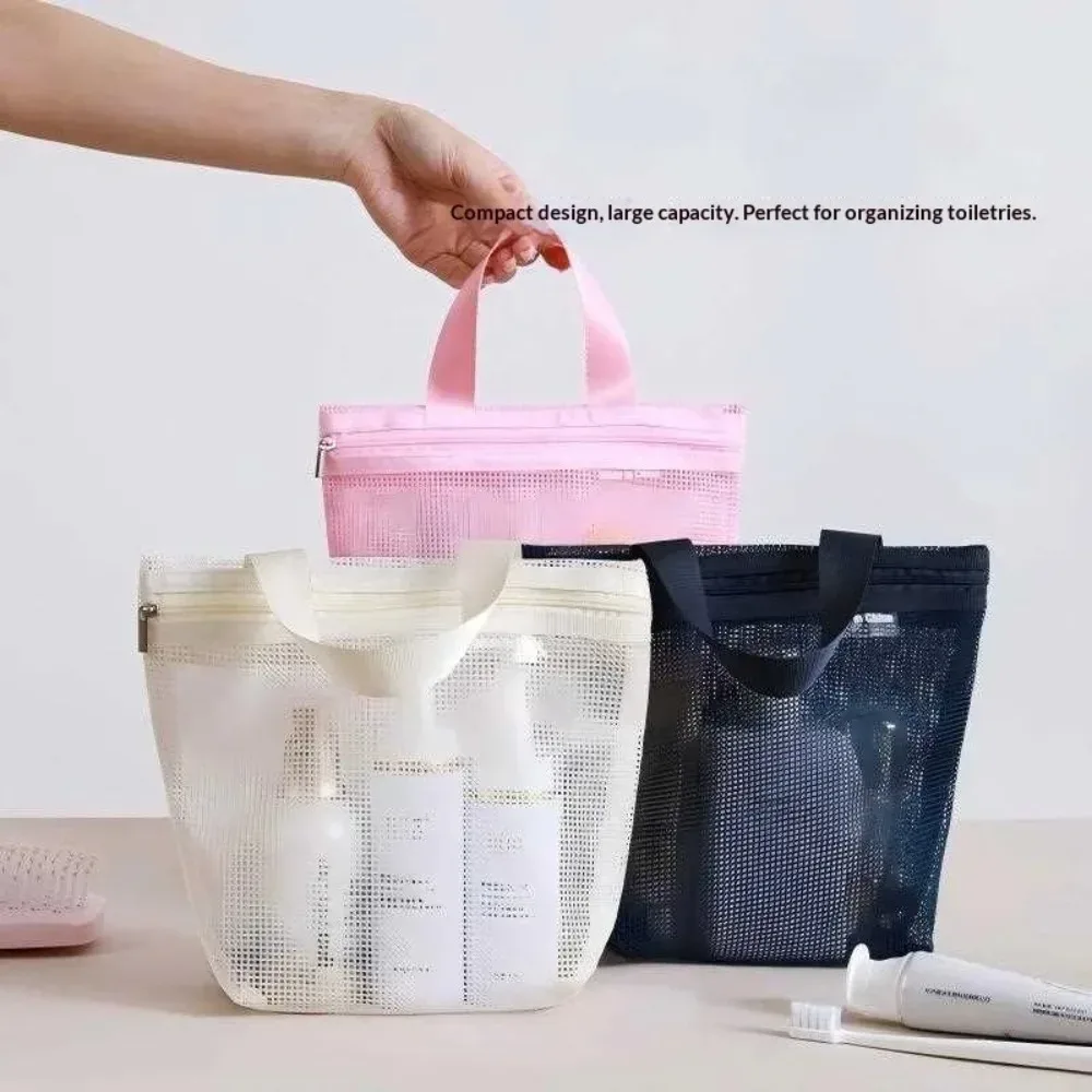 sac de douche en maille portable, trousse de toilette à séchage rapide, organisateur de bain avec fermeture éclair pour la salle de sport, le dortoir, les voyages, la plage, et trousse de maquillage cosmétique