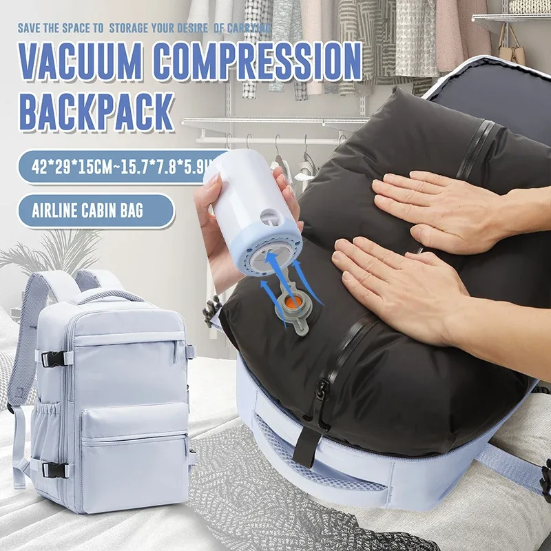 Sac à dos à compression sous vide avec pompe, sac de cabine Wizzair Easyjet, sac à dos de voyage pour femmes et hommes, bagage à main en avion, sac pour ordinateur portable