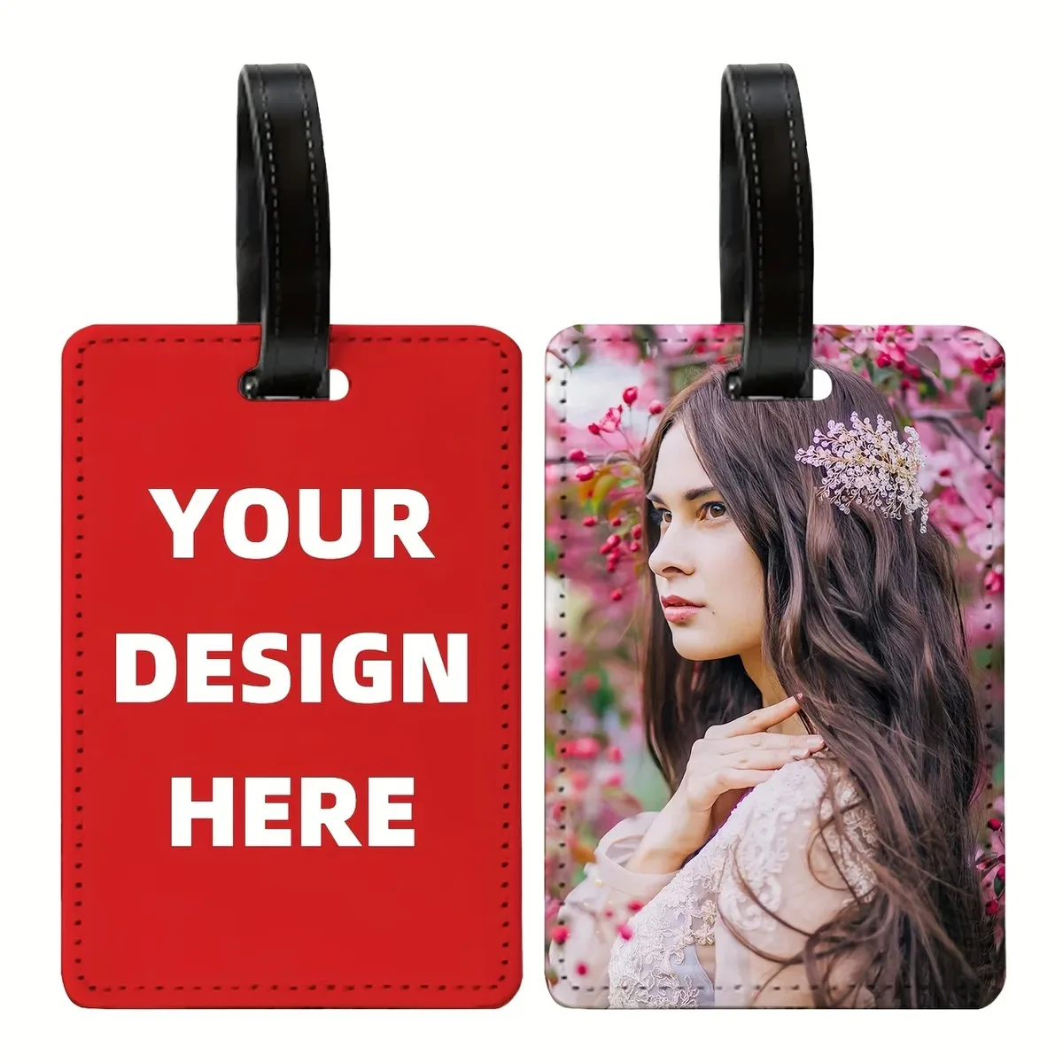 Étiquettes de bagages personnalisées avec photos personnalisées - Convient aux valises, aux sacs à dos et aux sacs à main. Porte-documents de voyage en PU durable