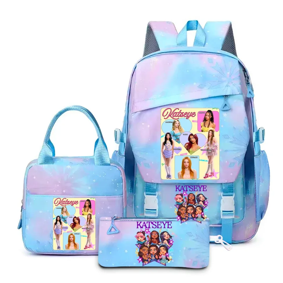 katseye musique sacs à dos 3 pièces ensembles femmes hommes lycée sacs toile kawaii adolescents sac à dos pour ordinateur portable dessin animé livre sacs yk2