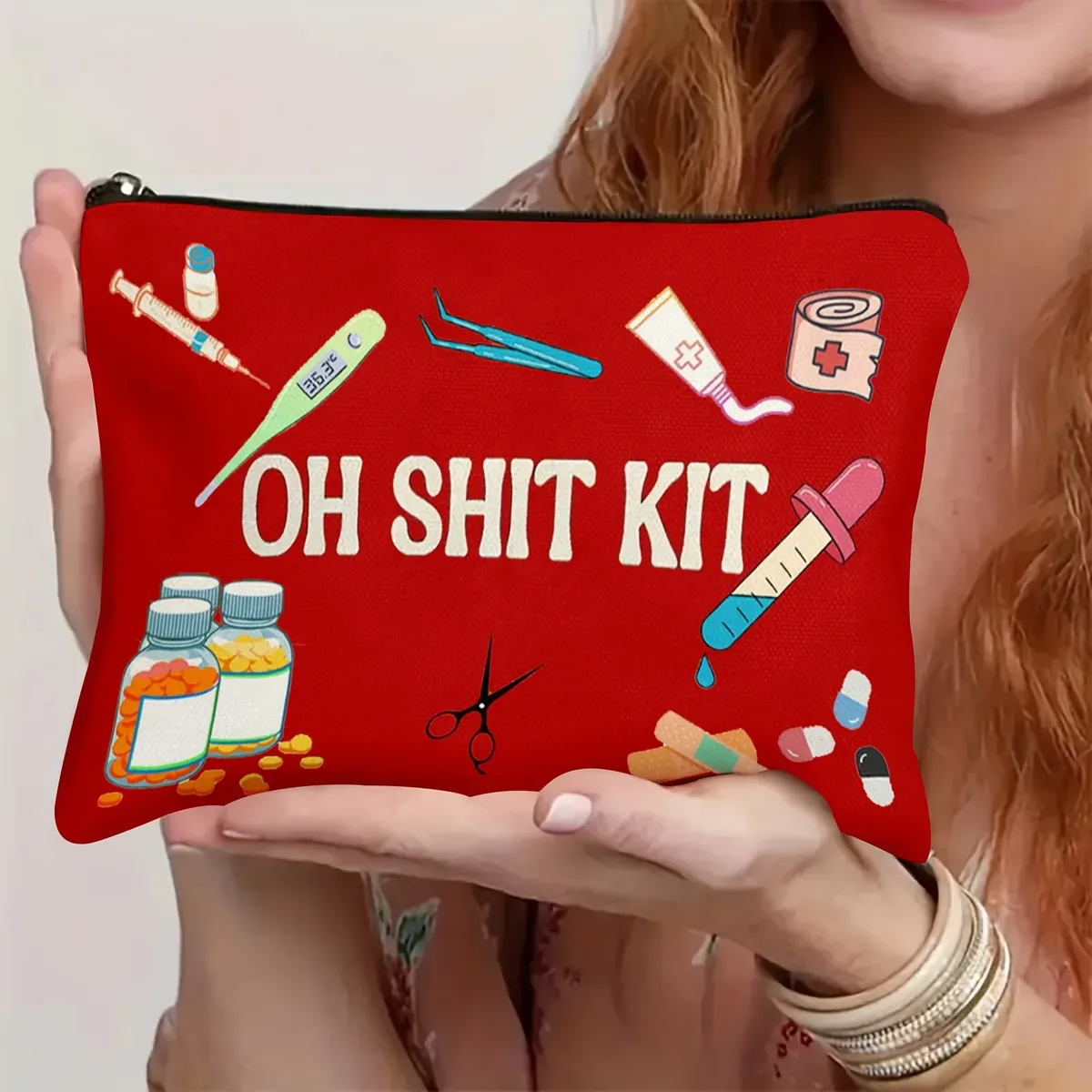 a oh shit kit trousse de maquillage – sac à fermeture éclair multifonctionnel mignon pour femme, sac de rangement de bijoux