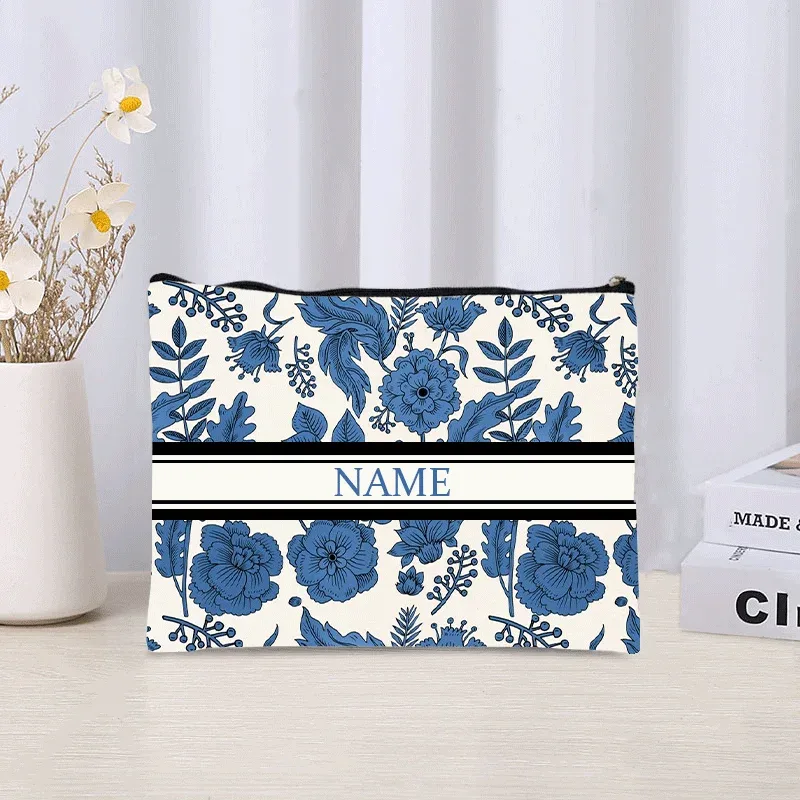 pochette de maquillage personnalisée de luxe avec nom floral, pochette de maquillage personnalisée, organisateur de rouge à lèvres de voyage, pochette de maquillage tendance, sac à main en toile