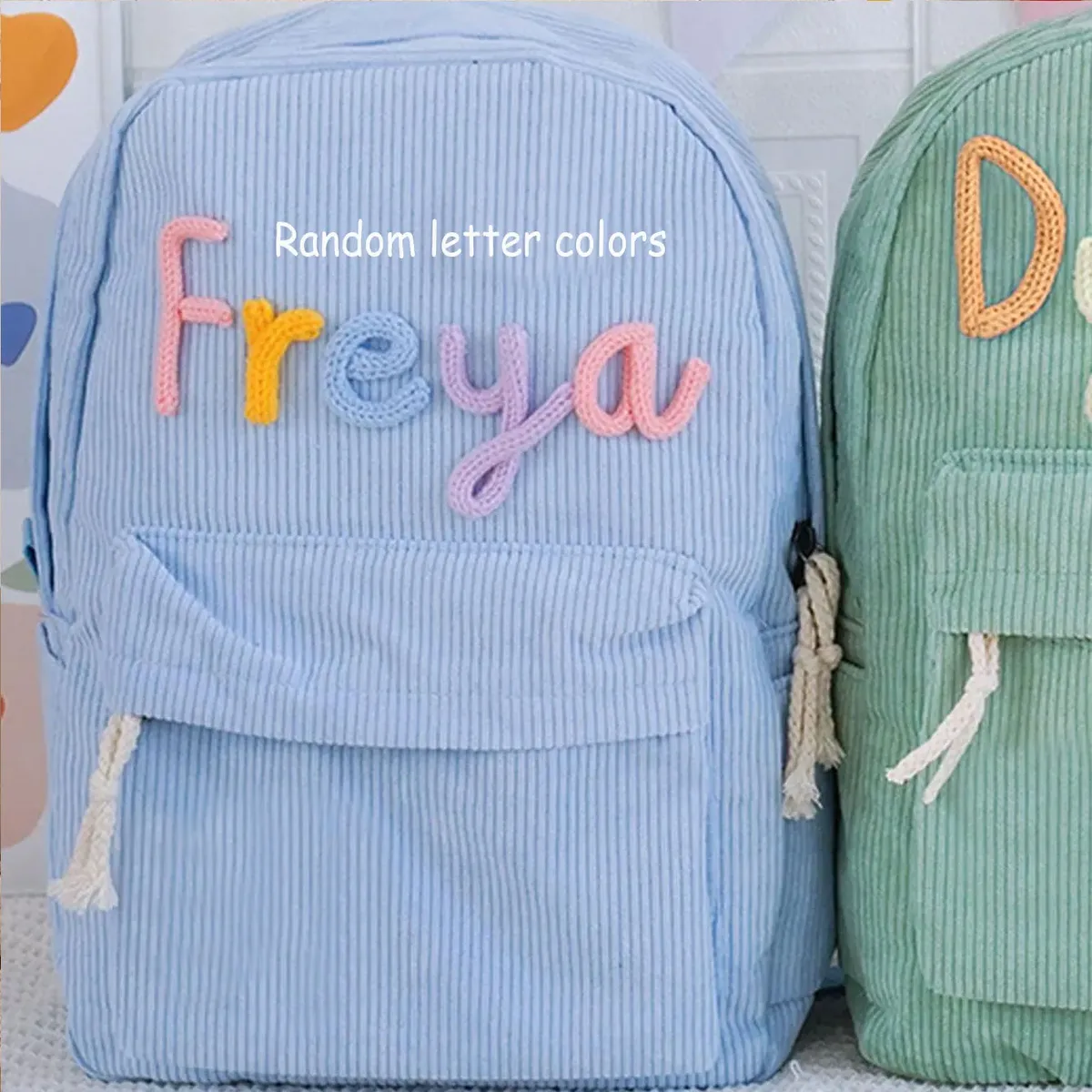 sac à dos personnalisé en velours côtelé pour hommes et femmes, lettres brodées à la main, sac à dos en tissu coloré, 1 pièce