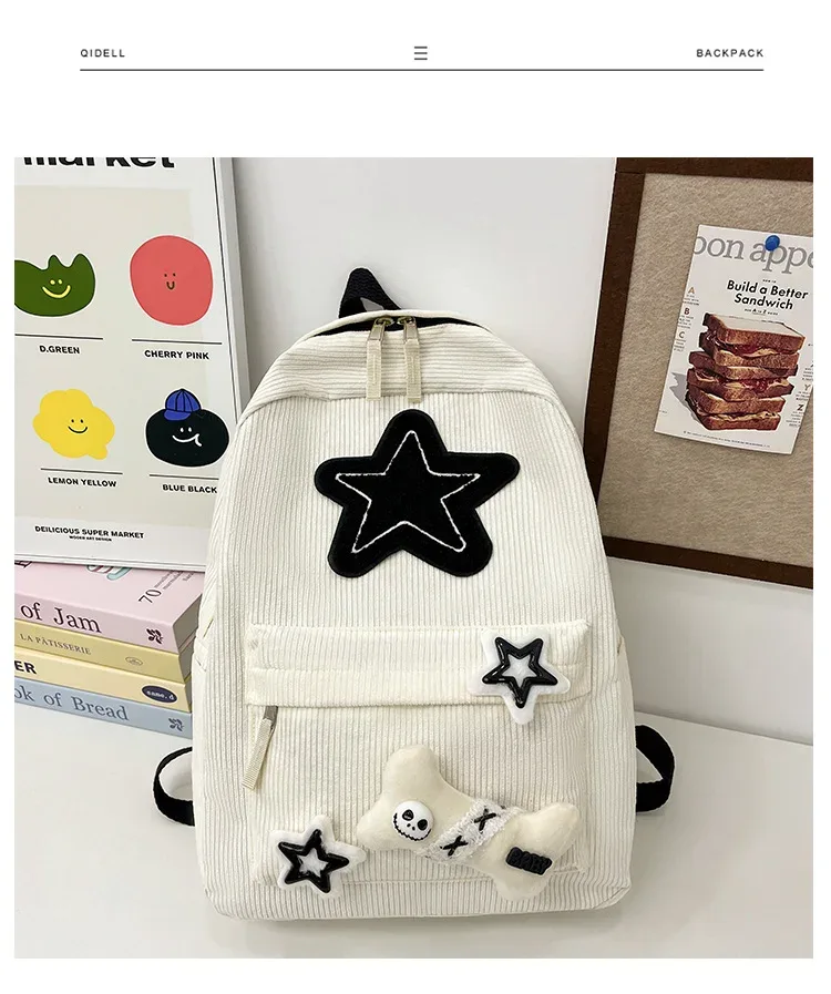 sac à dos scolaire pour adolescente, motif brodé d'étoiles, style japonais, sac de voyage de grande capacité, sac urbain durable