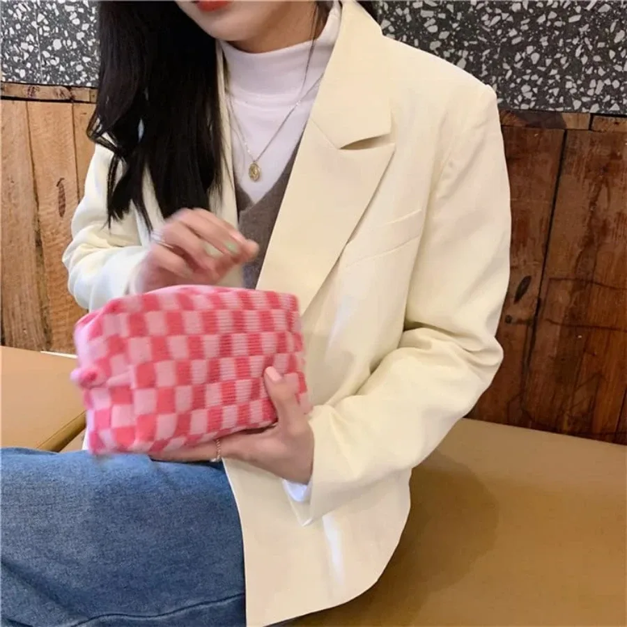 trousse de maquillage à carreaux 3 pièces, trousse de toilette de voyage, sac de pinceaux de maquillage mignon, sacs à cosmétiques pour femmes, sacs de maquillage à fermeture éclair pour sac à main