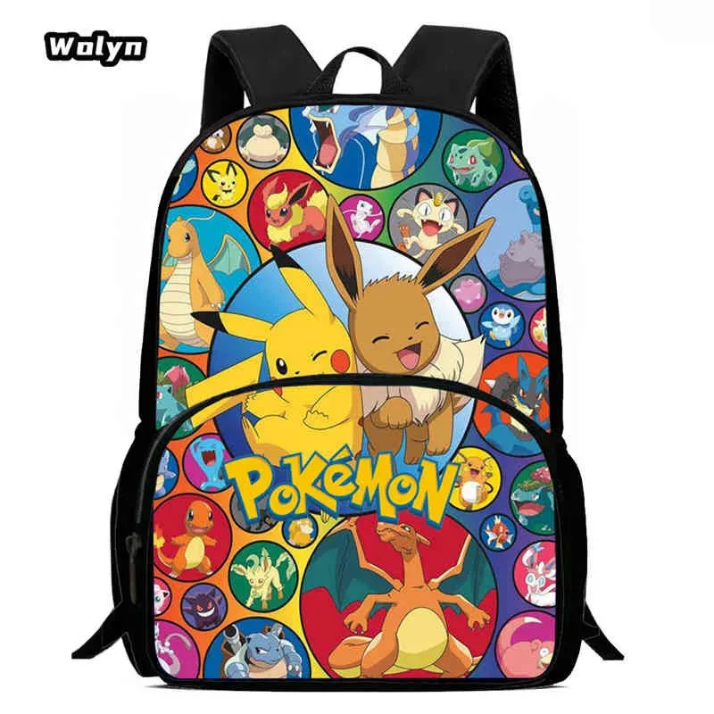 sac à dos scolaire pour enfants avec poche avant pour les 6-10 ans, sac d'école imprimé anime pokermom de grande capacité pour garçons et filles