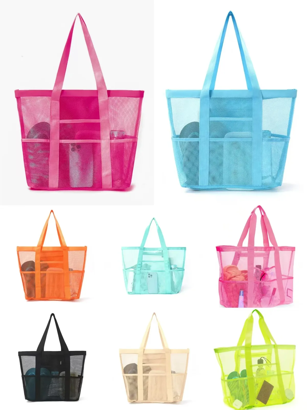 Sac fourre-tout en maille respirante multi-poches de grande capacité, à séchage rapide, sac de rangement multi-compartiments pour articles de sport et de natation