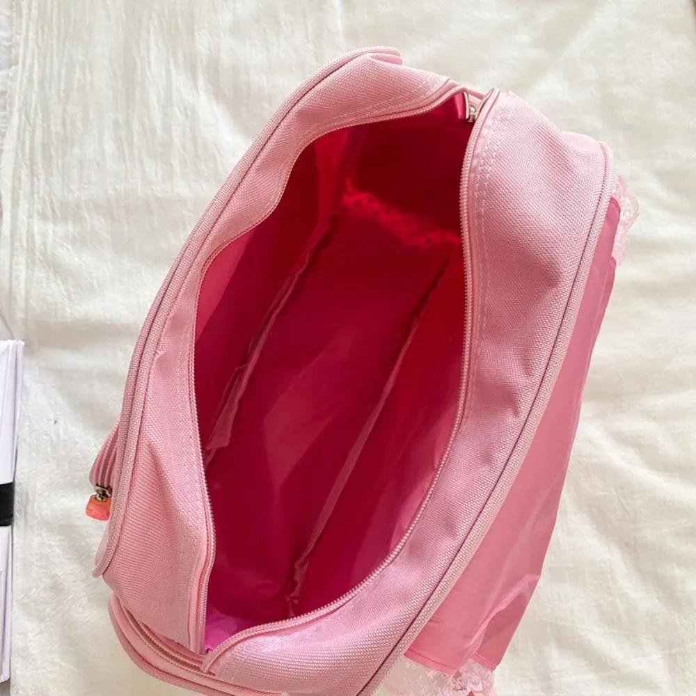 Sac à dos décontracté pour fille, motif fraise de dessin animé, broderie nœud, grande capacité, pour étudiante