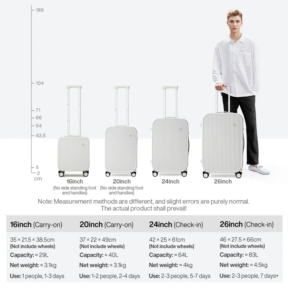 mixi 20 pouces rayé voyage bagages cabine taille bagages léger main étui de transport roulant pc valise 24 26 pouces m9273