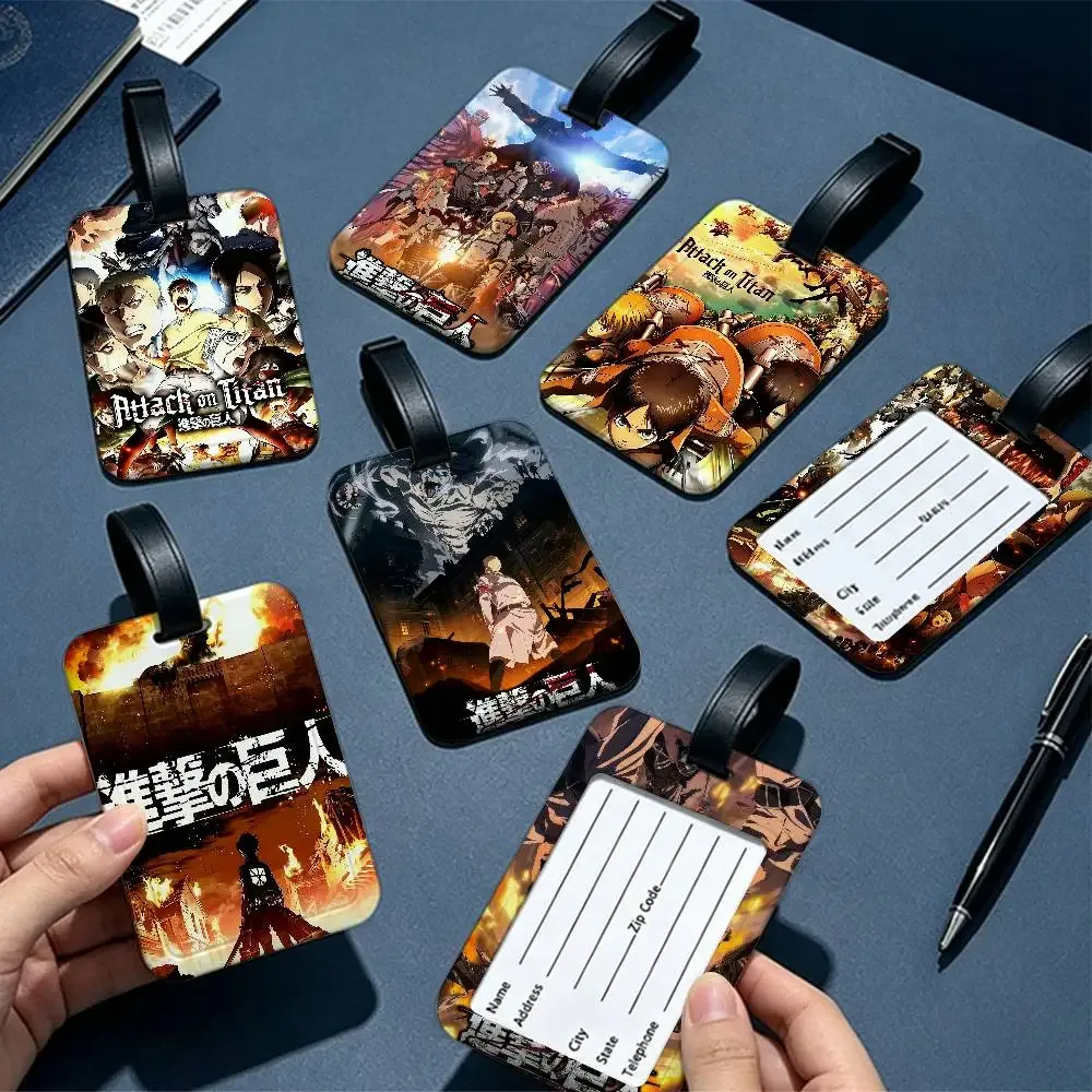 étiquette de bagage en pvc anime a-attack on titan, avec carte d'information, étiquette nominative anti-perte pour valise, sac à dos, accessoire de voyage