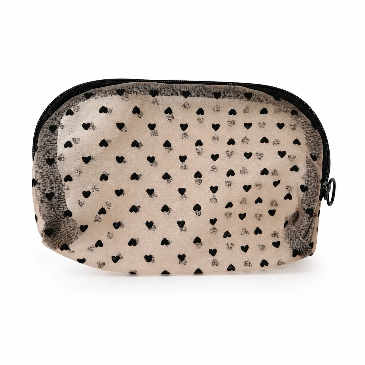 sac à maquillage en maille, trousse de toilette de grande capacité avec motif cœur, organisateur de cosmétiques portable