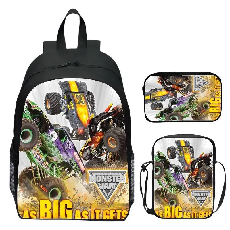 monster jam monster truck ensemble de trois pièces sac à dos pour enfants sac à dos d'école primaire sac à dos de maternelle