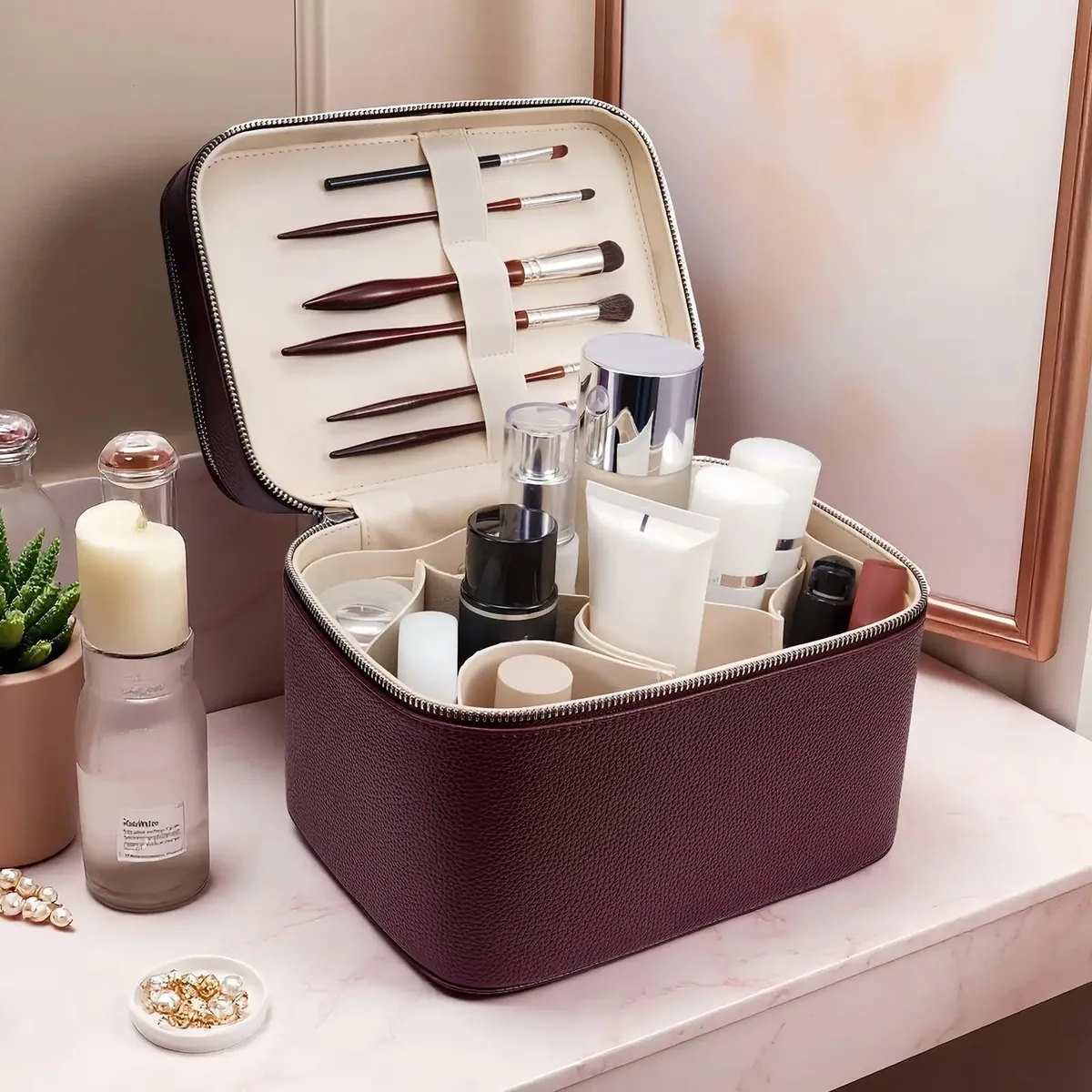 nouvelle trousse de maquillage professionnelle portable double couche, boîte de rangement multi-compartiments pour soins de la peau, maquillage et cils