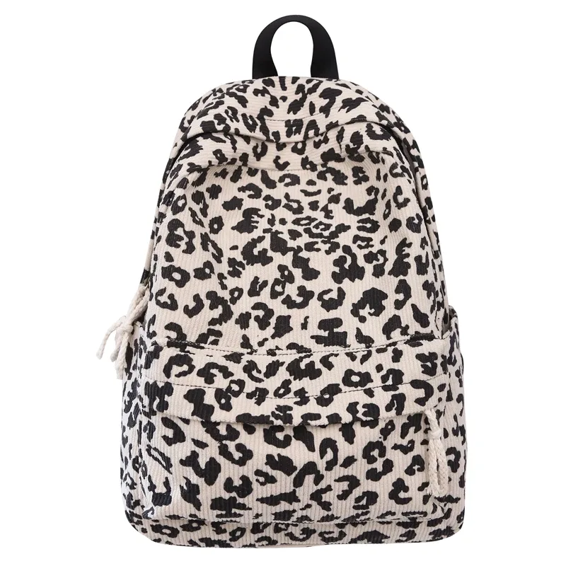 sac à dos à motif imprimé léopard en velours côtelé pour adolescents, sac d'école grande capacité, sac à dos décontracté pour ordinateur portable, sac de voyage, sac à dos pour livres