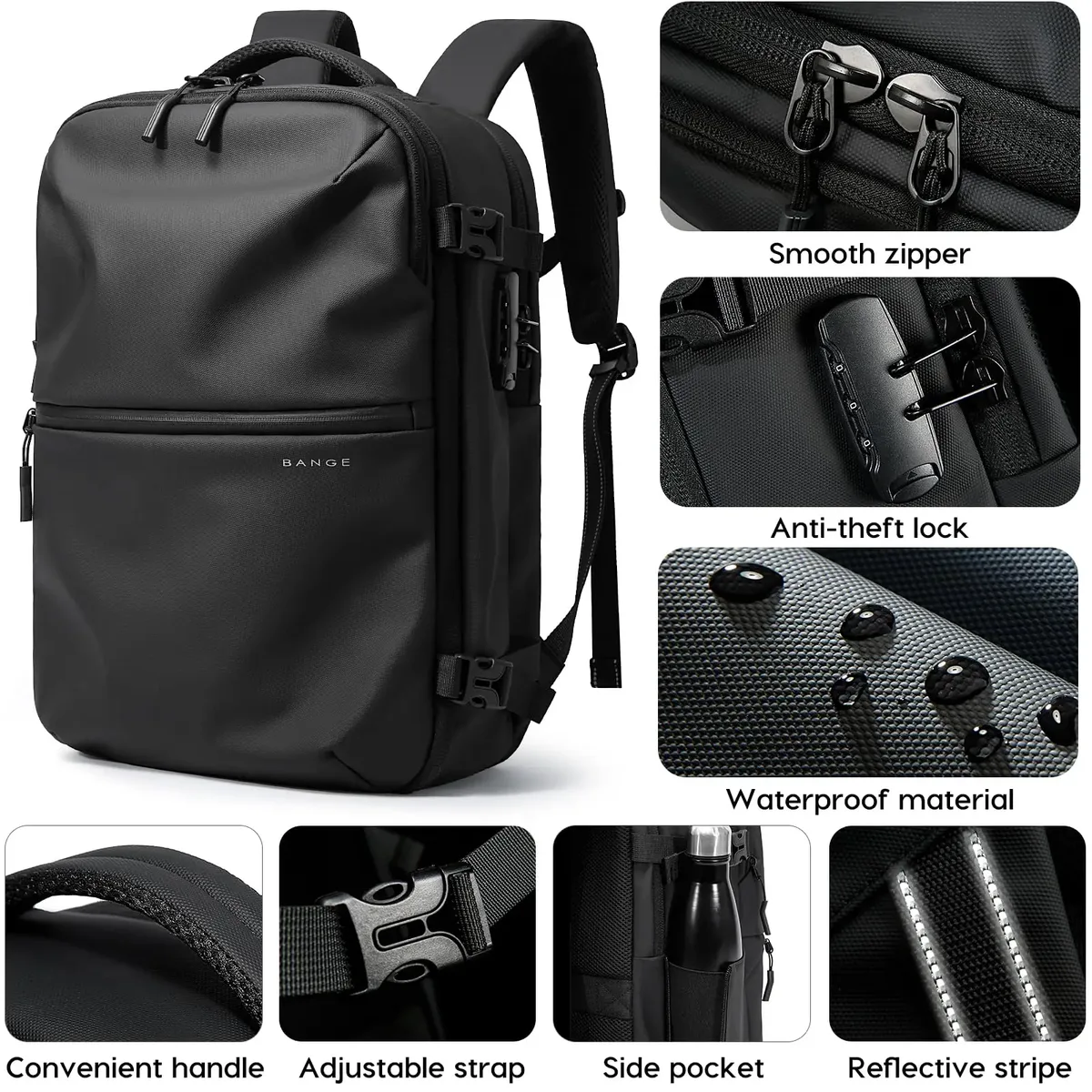 bange anti-vol hommes voyage sac à dos compression sous vide 15.6 pouces sac à dos pour ordinateur portable pour affaires sac d'école pack randonnée sacs à dos