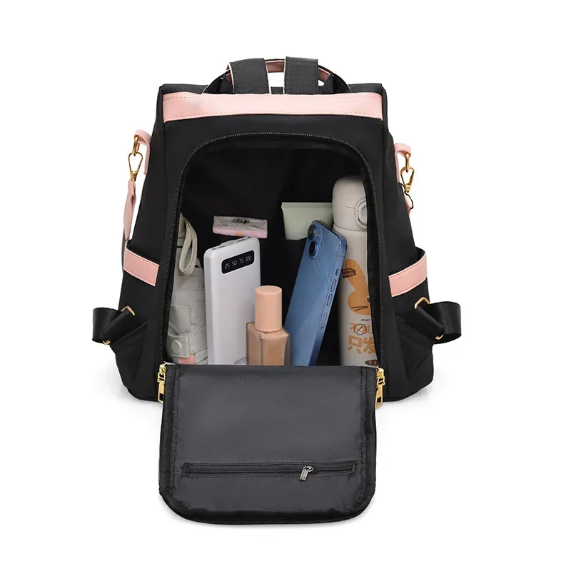 sac à dos à franges en pu, 1 pièce, noir et rose, grande capacité, sac de transport pour les trajets quotidiens
