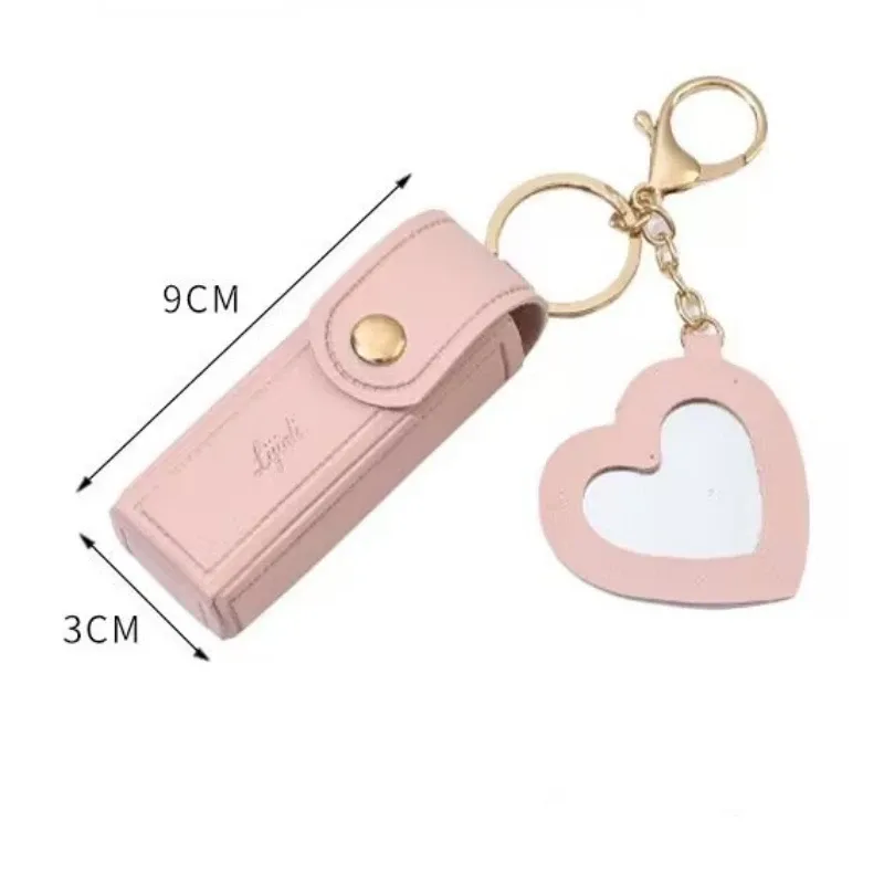 sac en cuir portable pour rouge à lèvres, poudre de maquillage, baume jules, porte-clés, housse de protection avec miroir