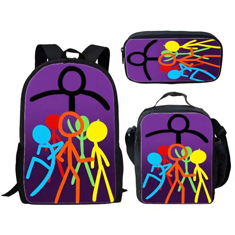 luxe populaire drôle alan becker impression 3d 3 pièces/ensemble sacs d'école pour élèves sac à dos pour ordinateur portable sac à dos sac à déjeuner à bandoulière trousse à crayons
