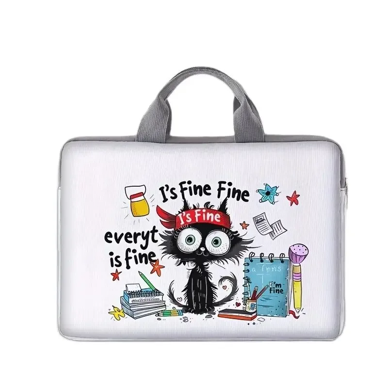 ensemble unique, deux styles, sacoche pour ordinateur portable et porte-documents à motif de chat noir, adapté aux ordinateurs portables de 14 pouces.