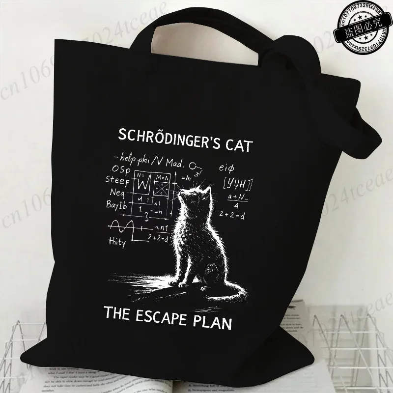 sac fourre-tout en toile imprimé chat physique amusant, sac à main réutilisable chat mathématique humour scientifique, sacs à bandoulière décontractés pour le shopping