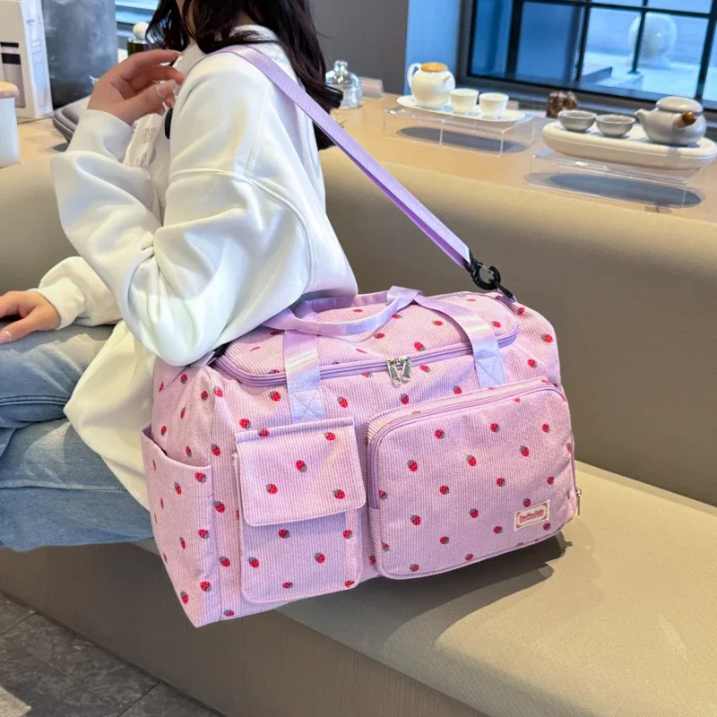 Sac fourre-tout de voyage en velours côtelé, sac de voyage de grande capacité avec compartiment à chaussures, sacs de sport et de Fitness pour femmes