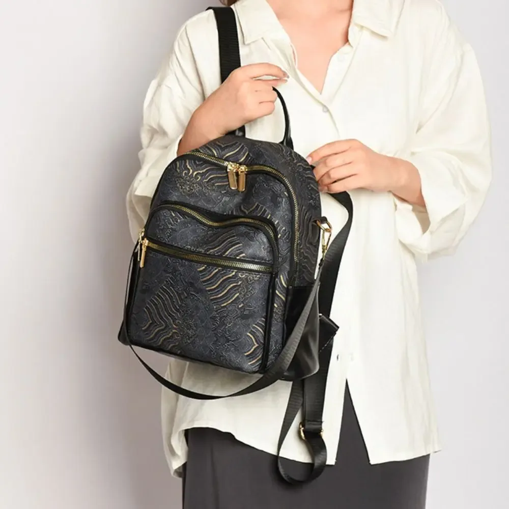 sac à dos décontracté grande capacité pour femme, sac à bandoulière en pu style ethnique avec poignée supérieure, mini sac à dos de voyage brodé et imprimé, polyvalent
