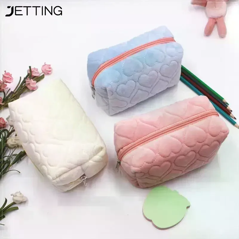 sac de maquillage en peluche à motif d'amour pour femmes, grands sacs à cosmétiques portables de voyage et de transport, trousse de toilette à fermeture éclair, sacs de rangement de lavage