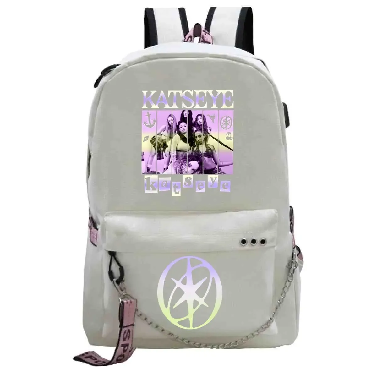 sac à dos usb katseye pop girl group pour femme, esthétique coréenne ulzzang, avec chaîne et fermeture éclair, idéal pour l'école et les adolescents