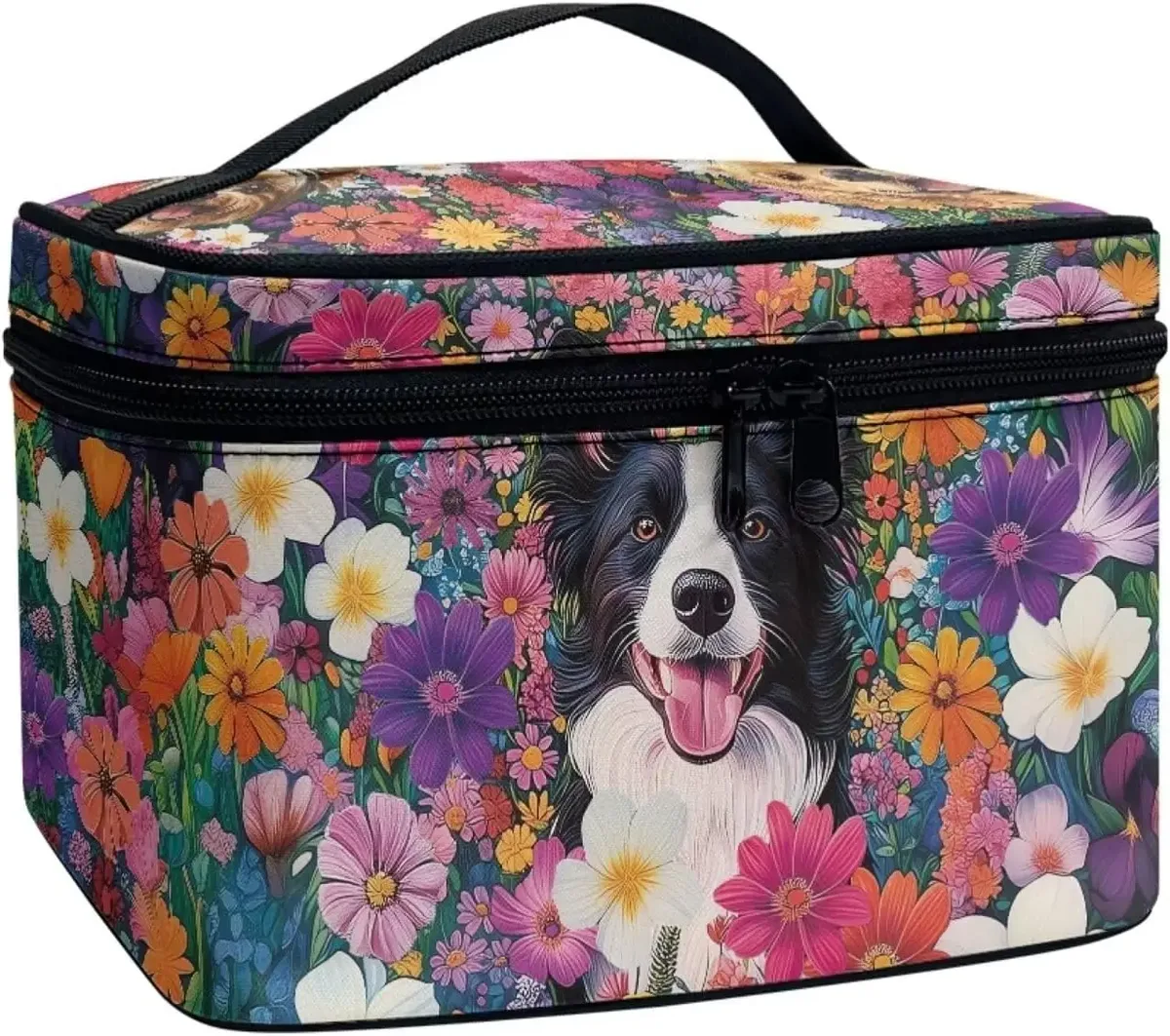 bronwn-trousse de maquillage portable avec fermeture à glissière, sac de toilette, fourre-tout pour cosmétiques, poudres imprimées, rétro, salle plus lente