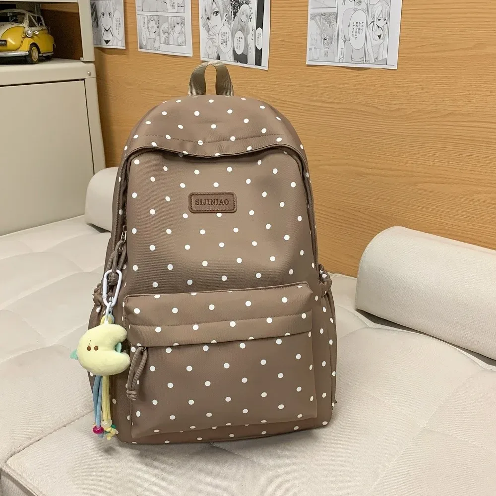sac à dos à pois de style minimaliste, double épaule, grande capacité, mignon, léger, imperméable, pour l'école et l'ordinateur portable.
