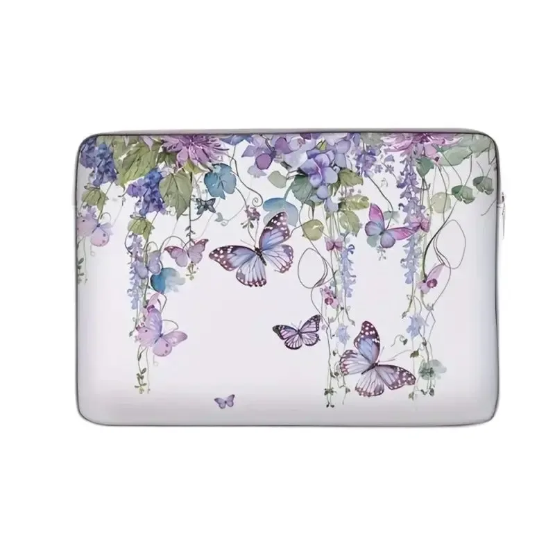 ensemble unique, deux styles, sacoche pour ordinateur portable et porte-documents motif papillon violet, convient aux ordinateurs portables de 14 pouces.