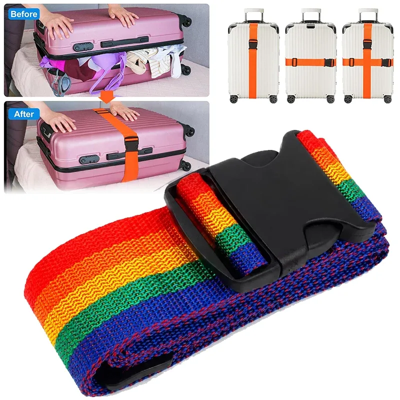 nouvelle sangle de bagage réglable de 2 m, ceinture croisée pour l'emballage, sangle de voyage en nylon avec boucle de verrouillage, ceintures pour bagages, accessoires pour sacs de camping