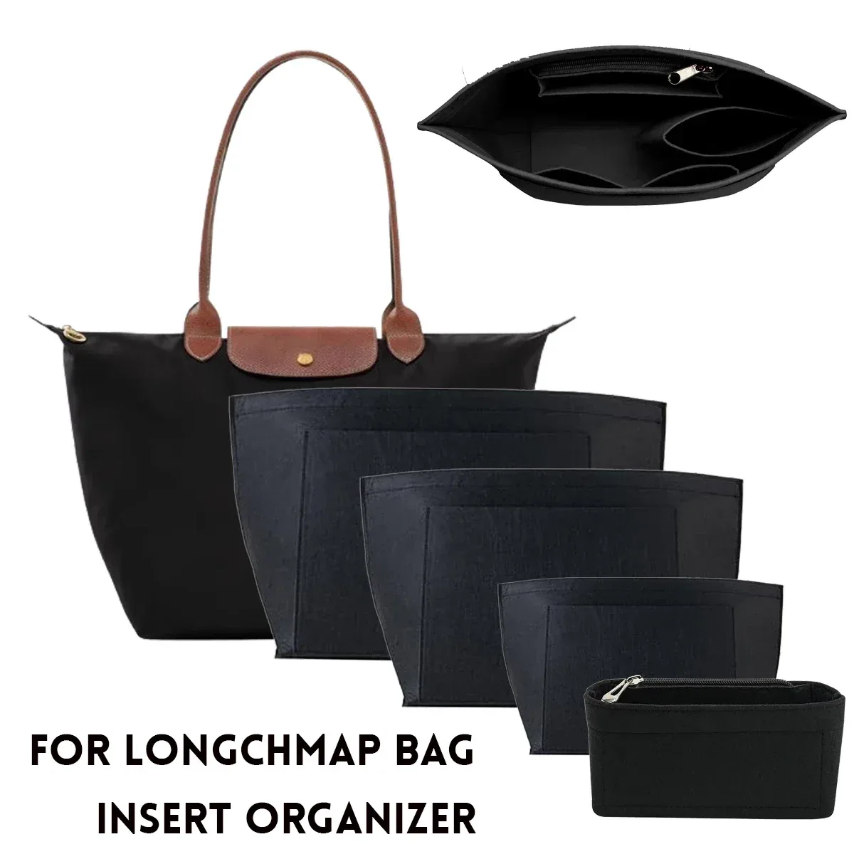 Organisateur insérer pour Longchamp grand petit Mini taille fourre-tout sac feutre sac de rangement sac à main insérer sac à main doublure sacs accessoires