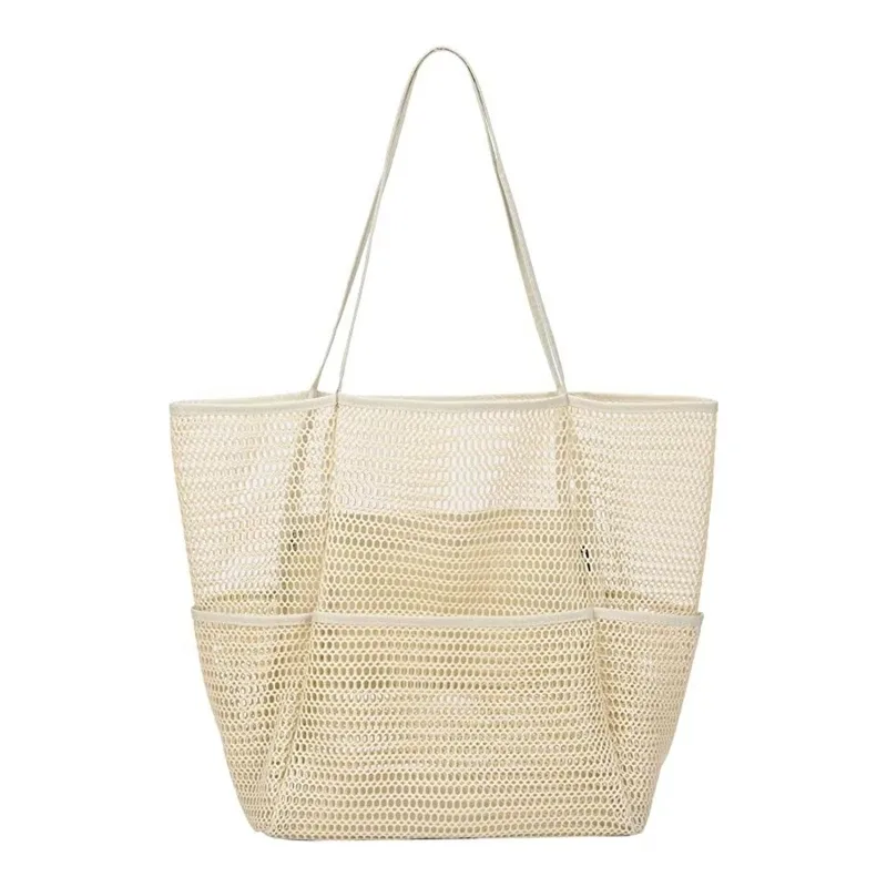 sac de plage en maille pour femmes, sac à bandoulière de grande capacité, sac de rangement portable de voyage, sac à main multifonction