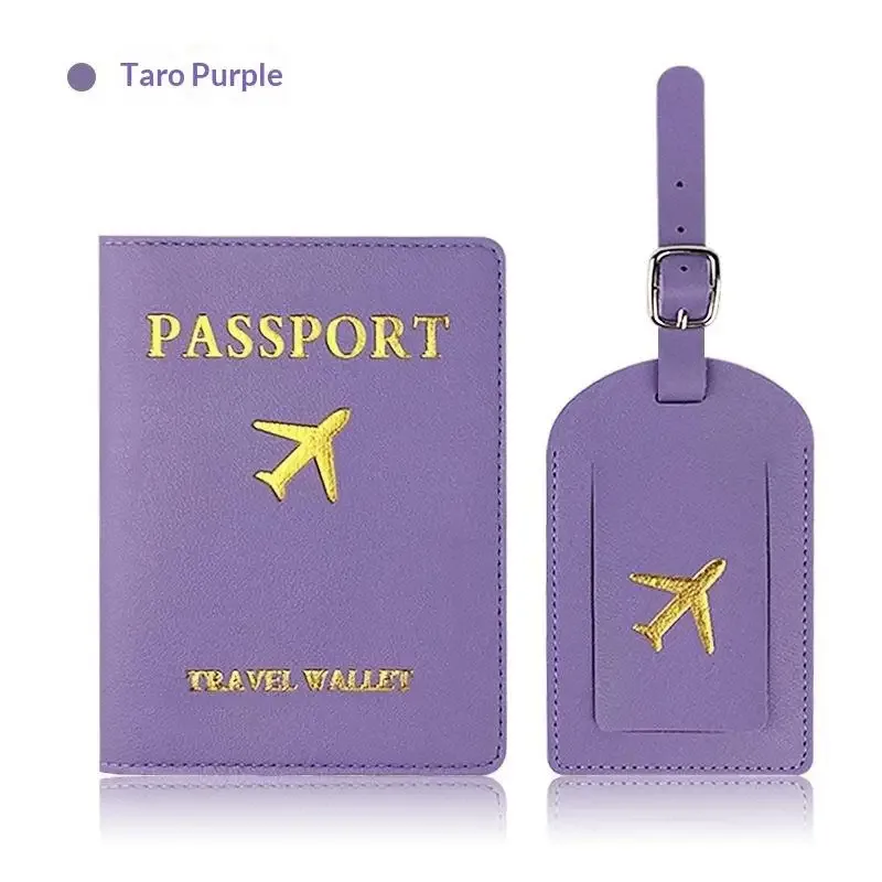 lot de 2 : housse de passeport en pu et étiquette de bagage d'identification pour valise, porte-nom, adresse et passeport