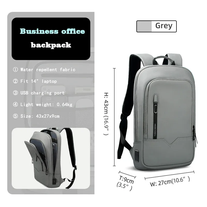 hcankcan-sac à dos mince pour homme, sacoche pour ordinateur portable 14 pouces, business, multifonctionnel, étanche, école, unisexe, décontracté, voyage, noir