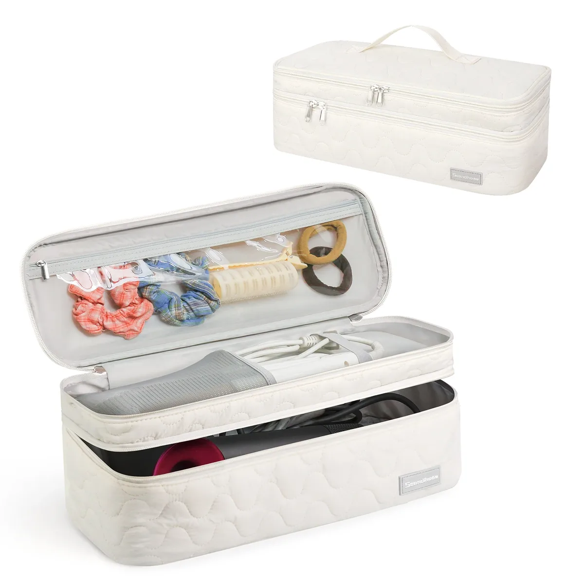 étui pour sèche-cheveux, sac de rangement portable pour outils de coiffure, boîte organisatrice double couche pour fer à boucler, pince et brosse, étui de transport
